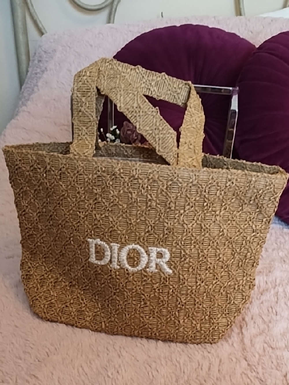 Dior Woven Straw Tote in Tan with White Logo - Picture 10 of 10